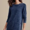 Discount Soft Surroundings Washed Make It Snappy Pullover DenimBlue