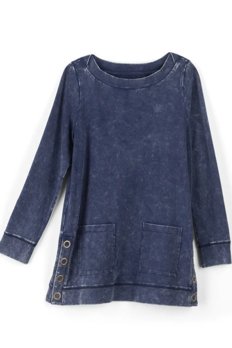 Discount Soft Surroundings Washed Make It Snappy Pullover DenimBlue