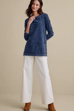 Discount Soft Surroundings Washed Make It Snappy Pullover DenimBlue