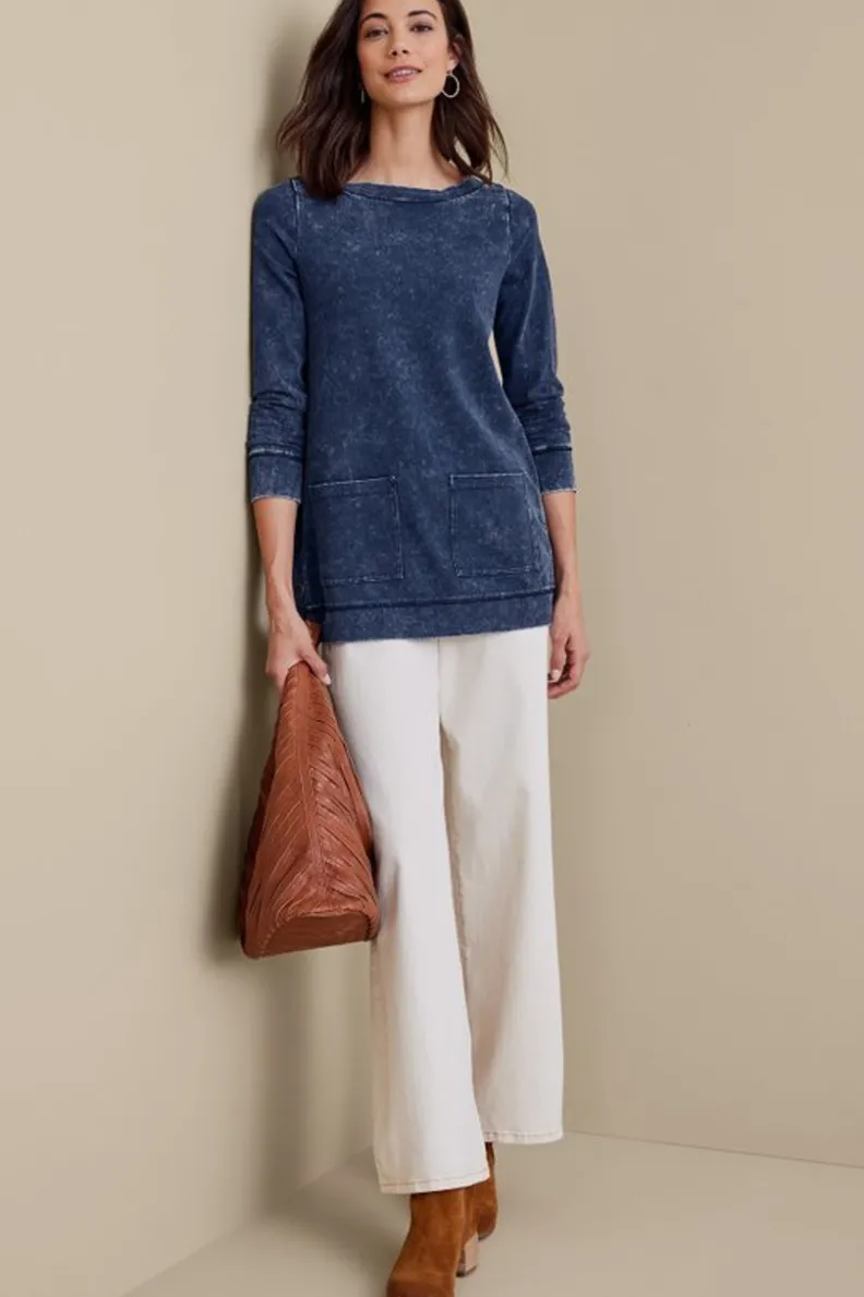 Discount Soft Surroundings Washed Make It Snappy Pullover DenimBlue