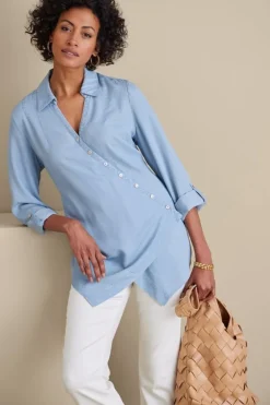 New Soft Surroundings Washed Tencel™ Tunic LightWashDenim