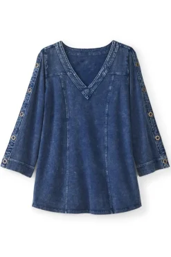 Sale Soft Surroundings Wilma Washed Knit Denim Tunic DenimBlue