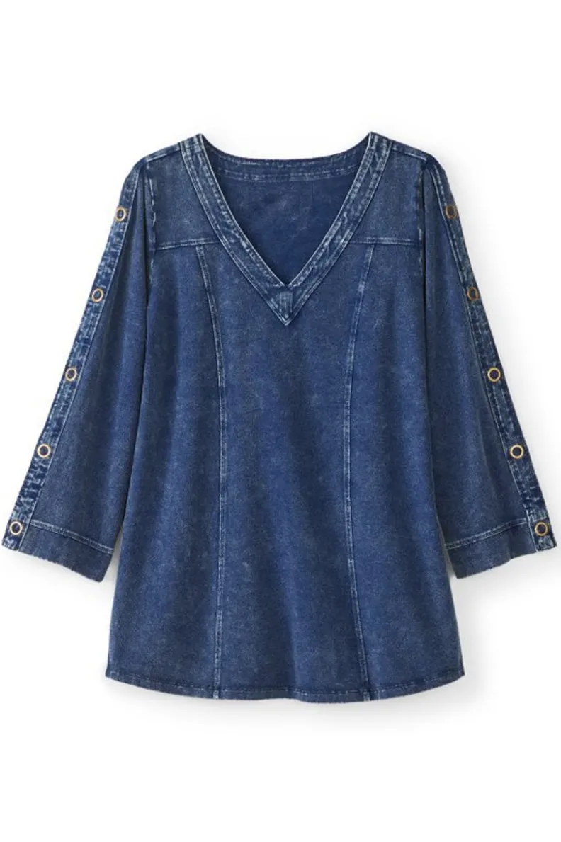 Sale Soft Surroundings Wilma Washed Knit Denim Tunic DenimBlue