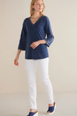 Sale Soft Surroundings Wilma Washed Knit Denim Tunic DenimBlue
