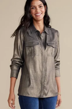Fashion Soft Surroundings Zafina Shirt MetallicGoldLuster