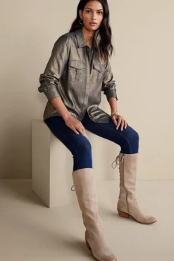 Fashion Soft Surroundings Zafina Shirt MetallicGoldLuster